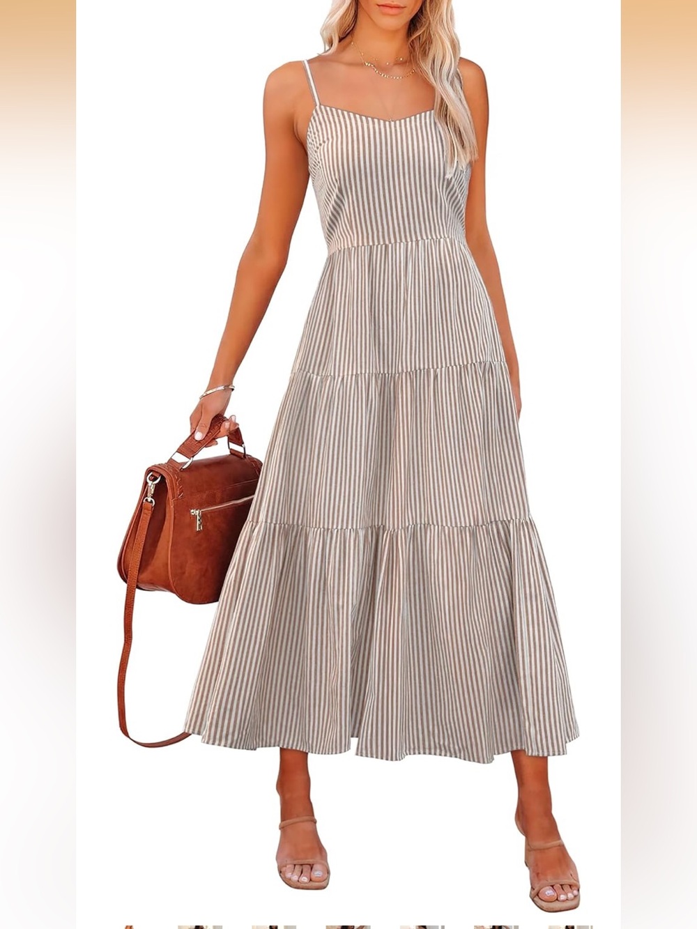 Light Brown Striped Midi Dress